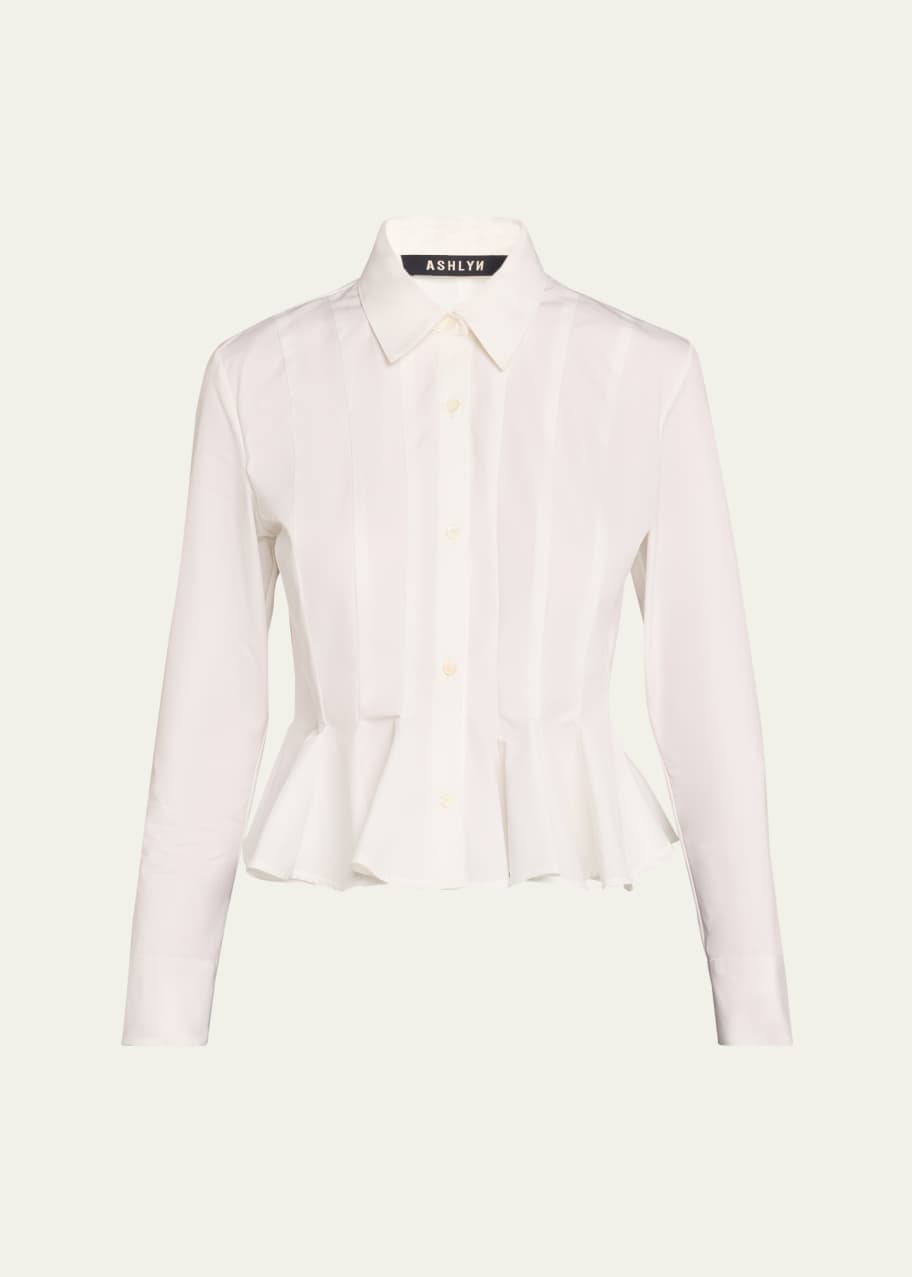 Image 1 of 1: Lulu Long Sleeve Poplin Peplum Blouse