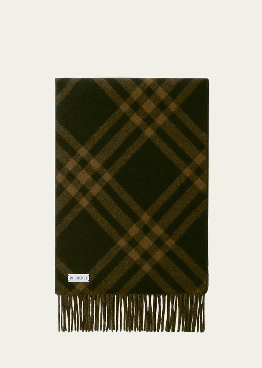 Image 1 of 1: Men's Cashmere Check Scarf with Logo Patch