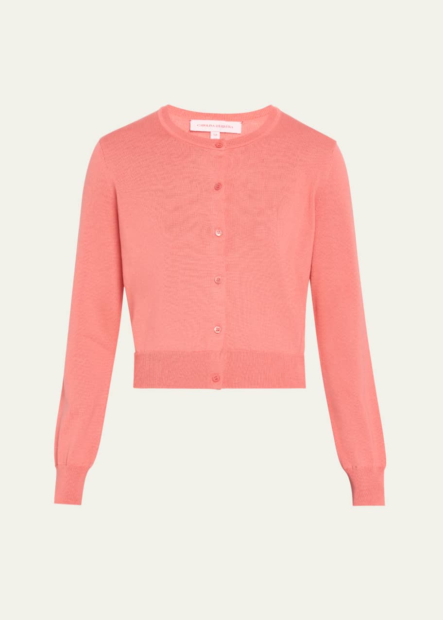 Image 1 of 1: Long-Sleeve Silk-Cotton Crop Cardigan