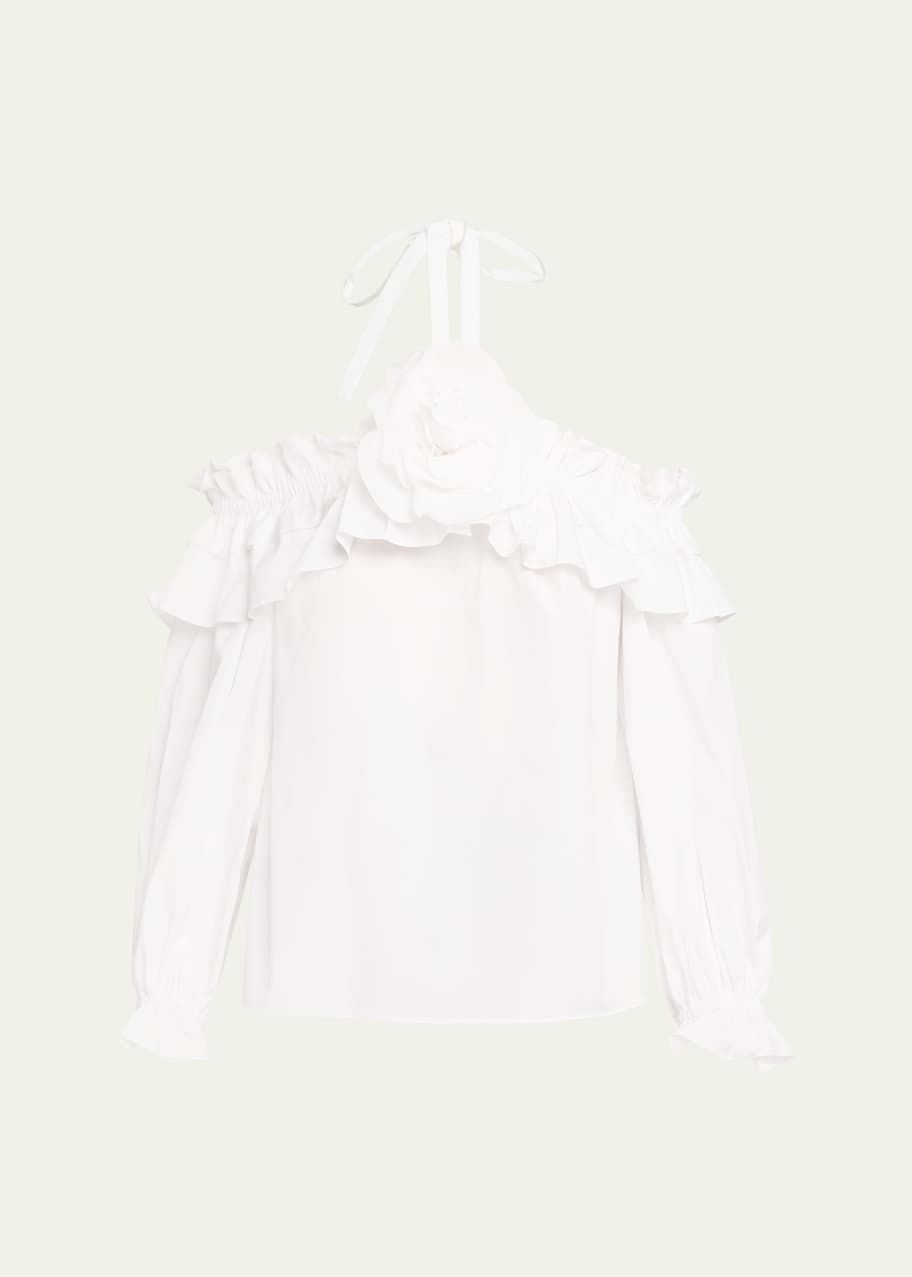 Image 1 of 1: Flower Halter Cold-Shoulder Top