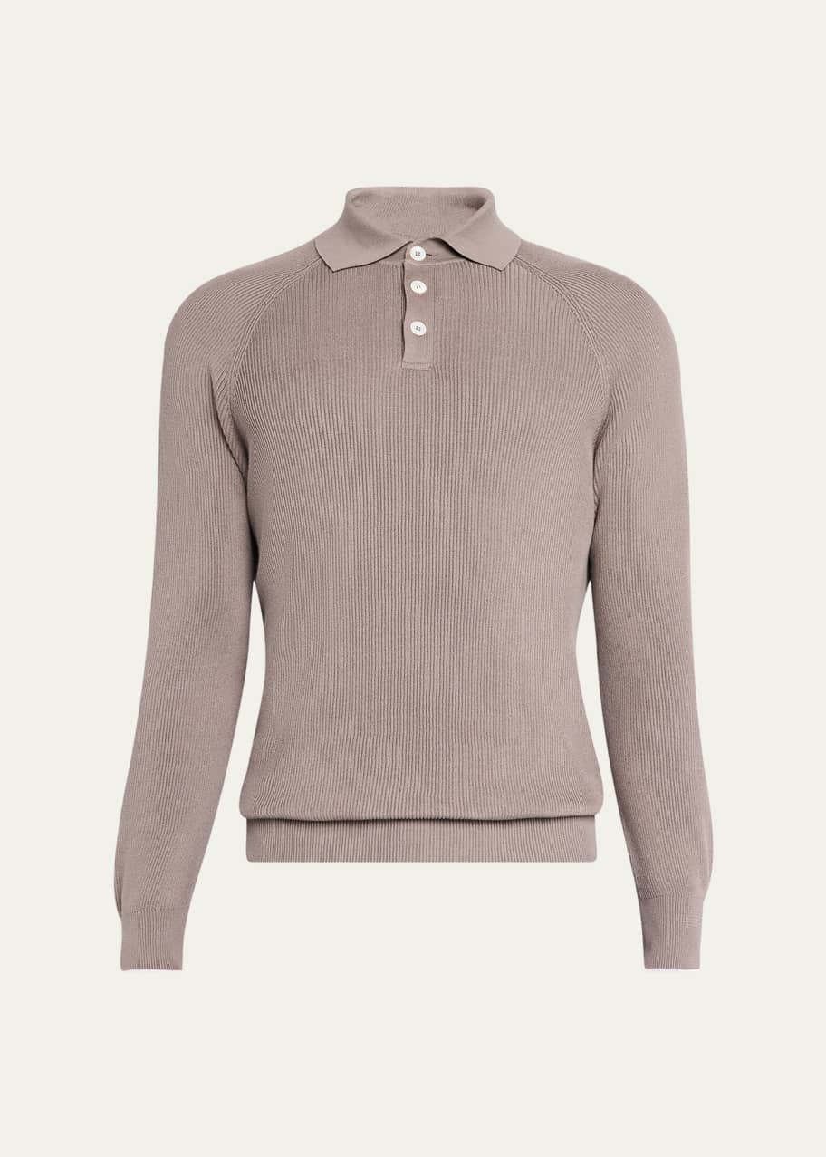 Image 1 of 1: Men's Cotton Rib Polo Sweater