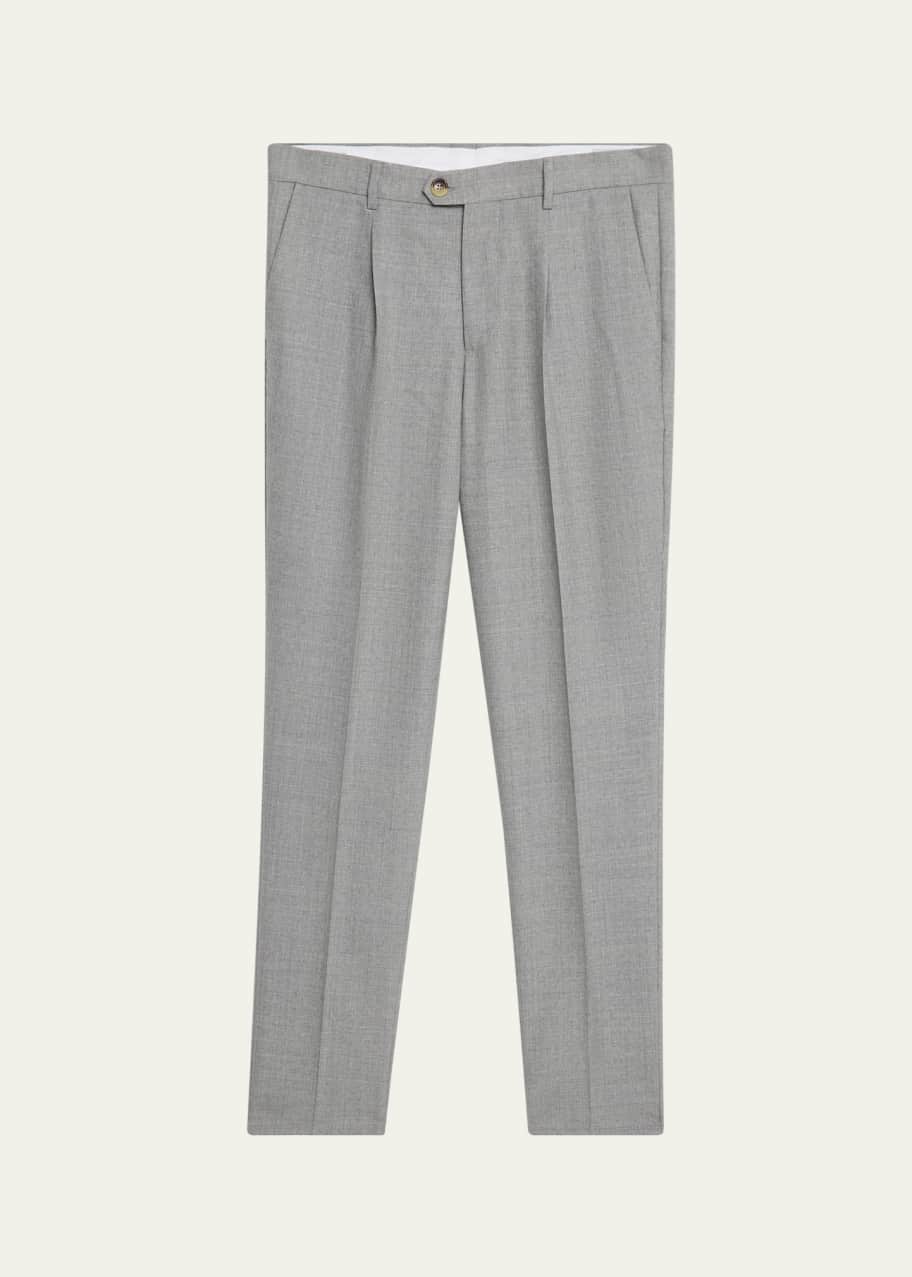 Image 1 of 1: Men's Wool Leisure-Fit Single-Pleated Trousers