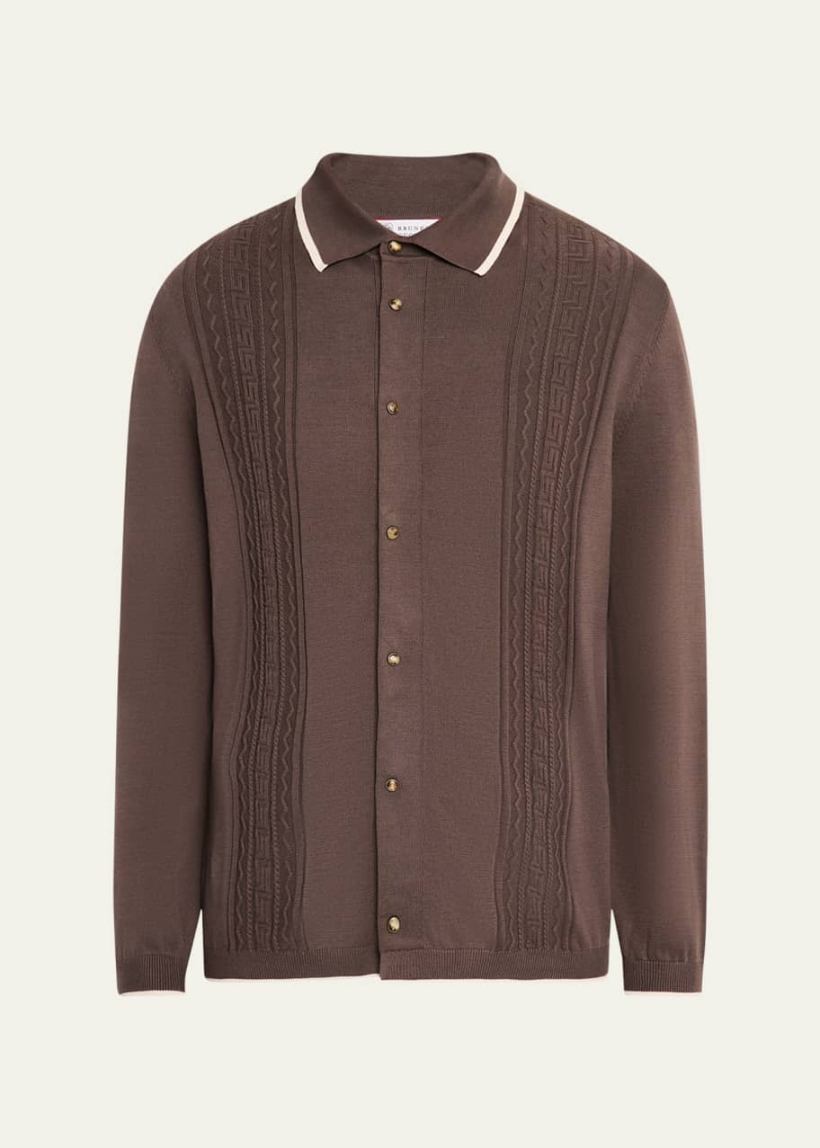 Image 1 of 1: Men's Jacquard Snap-Front Polo Sweater