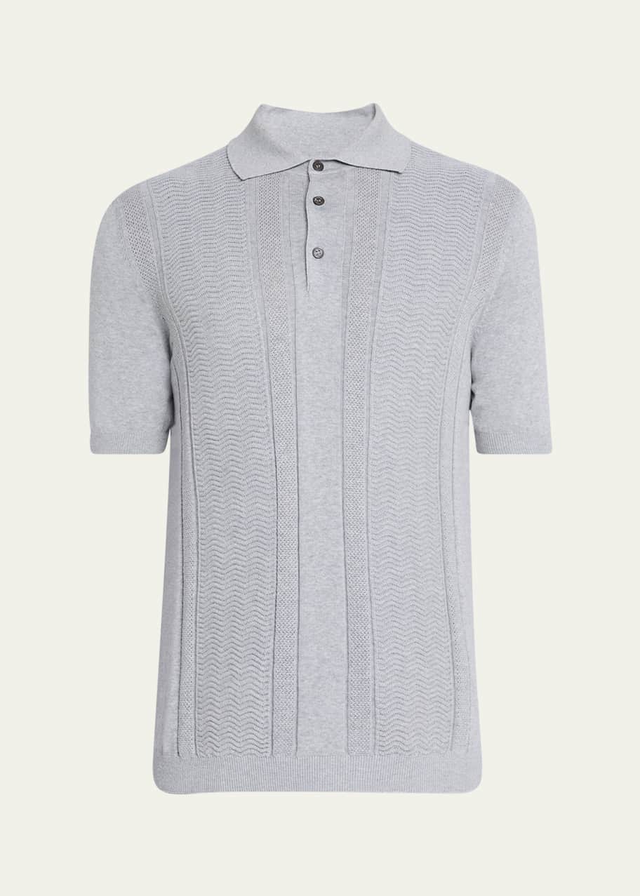 Image 1 of 1: Men's Cotton Chevron Stripe Short-Sleeve Polo Sweater