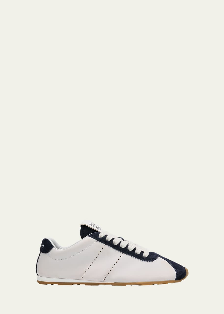 Image 1 of 1: Bicolor Mixed Leather Low-Top Sneakers