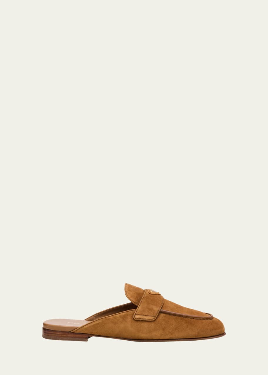 Prada Logo Suede Loafer Mules - Bergdorf Goodman