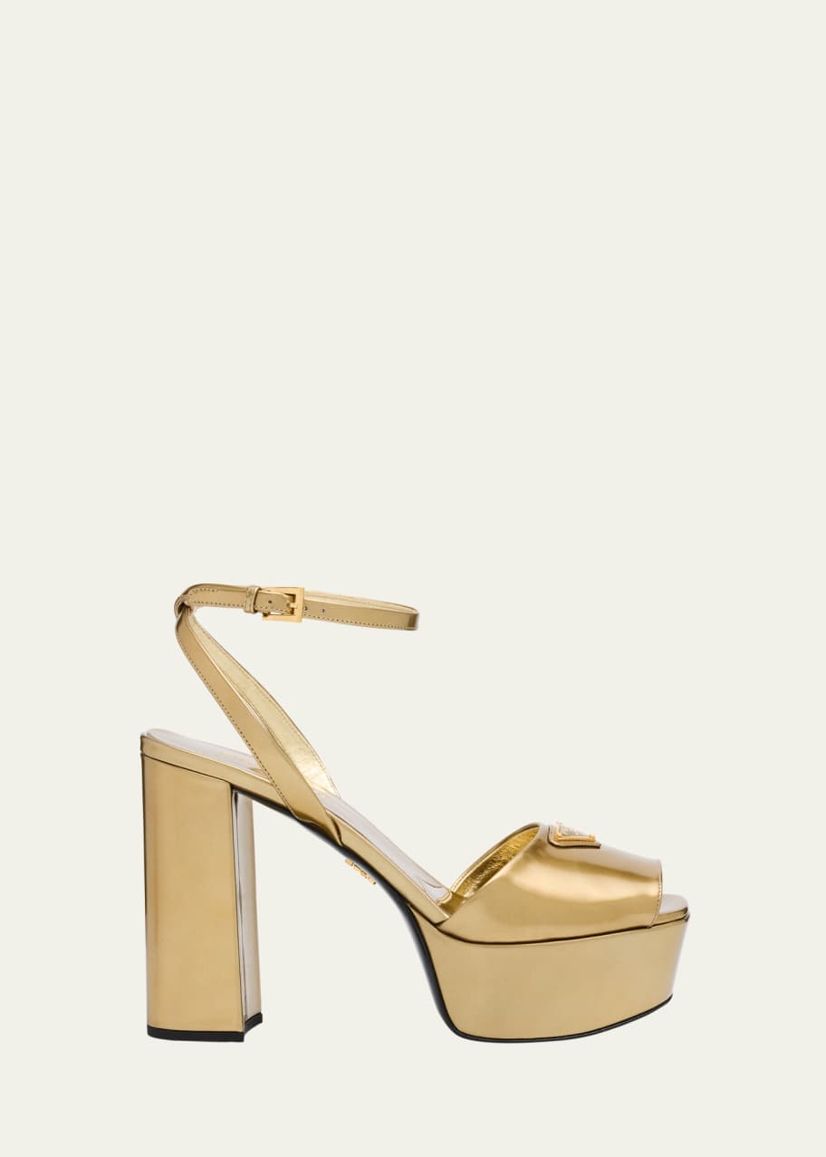 Prada Metallic Leather Ankle-Strap Platform Sandals - Bergdorf Goodman