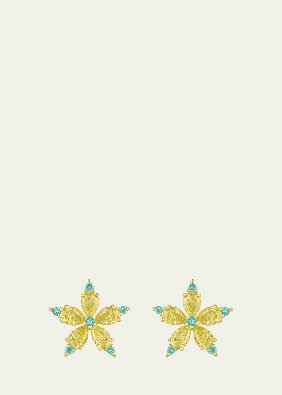 Image 1 of 1: Stellanise Yellow Diamond and Paraiba Tourmaline Stud Earrings