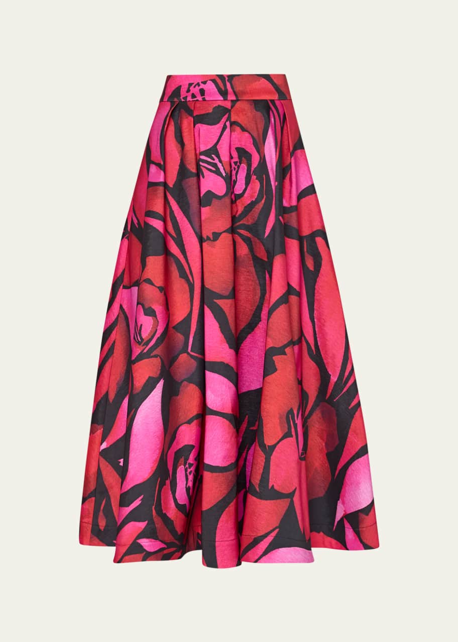 Milly Juliet Pleated Floral-Print Taffeta Midi Skirt - Bergdorf