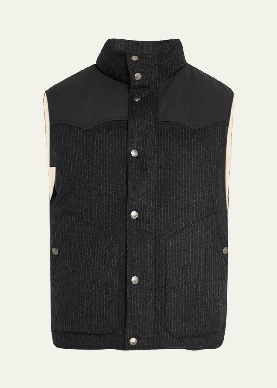 Brunello Cucinelli Men's Mixed Media Snap-Front Down Vest