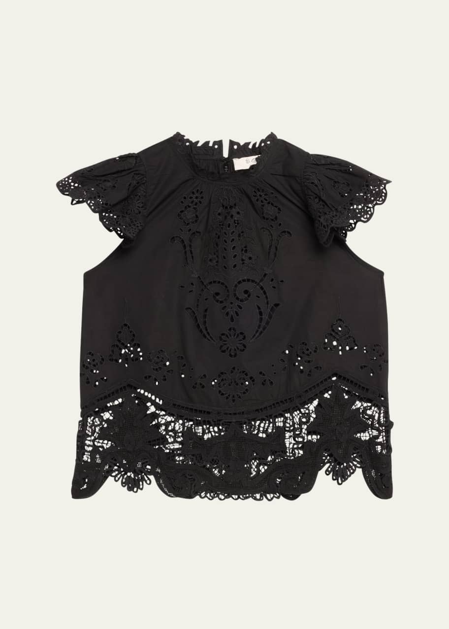 Image 1 of 1: Gianna Lace Flutter-Sleeve Top