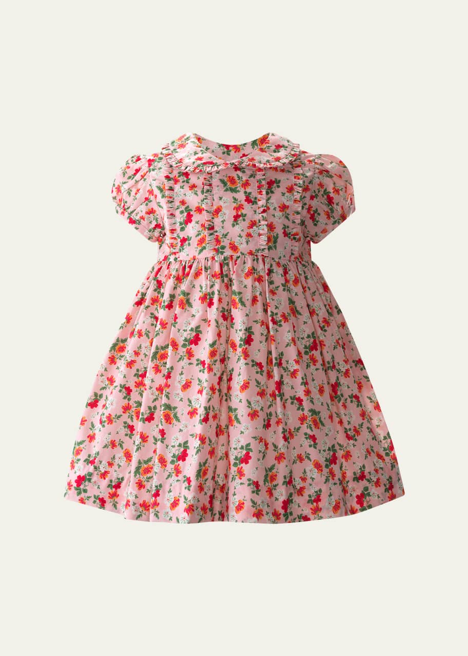Image 1 of 1: Girl's Micro Floral-Print Frill Dress, Size 6M-24M