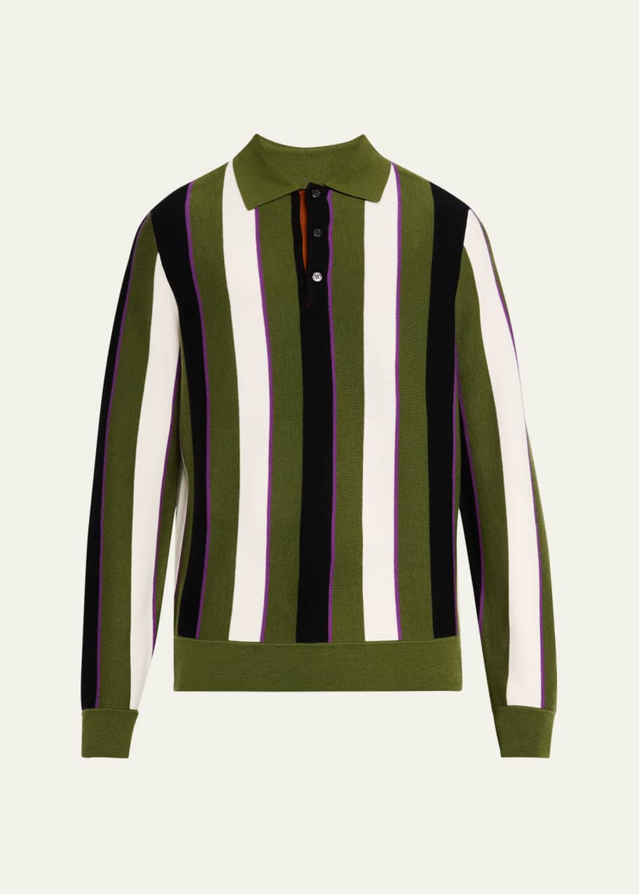 Image 1 of 1: Men's Vertical Block Stripe Polo Sweater
