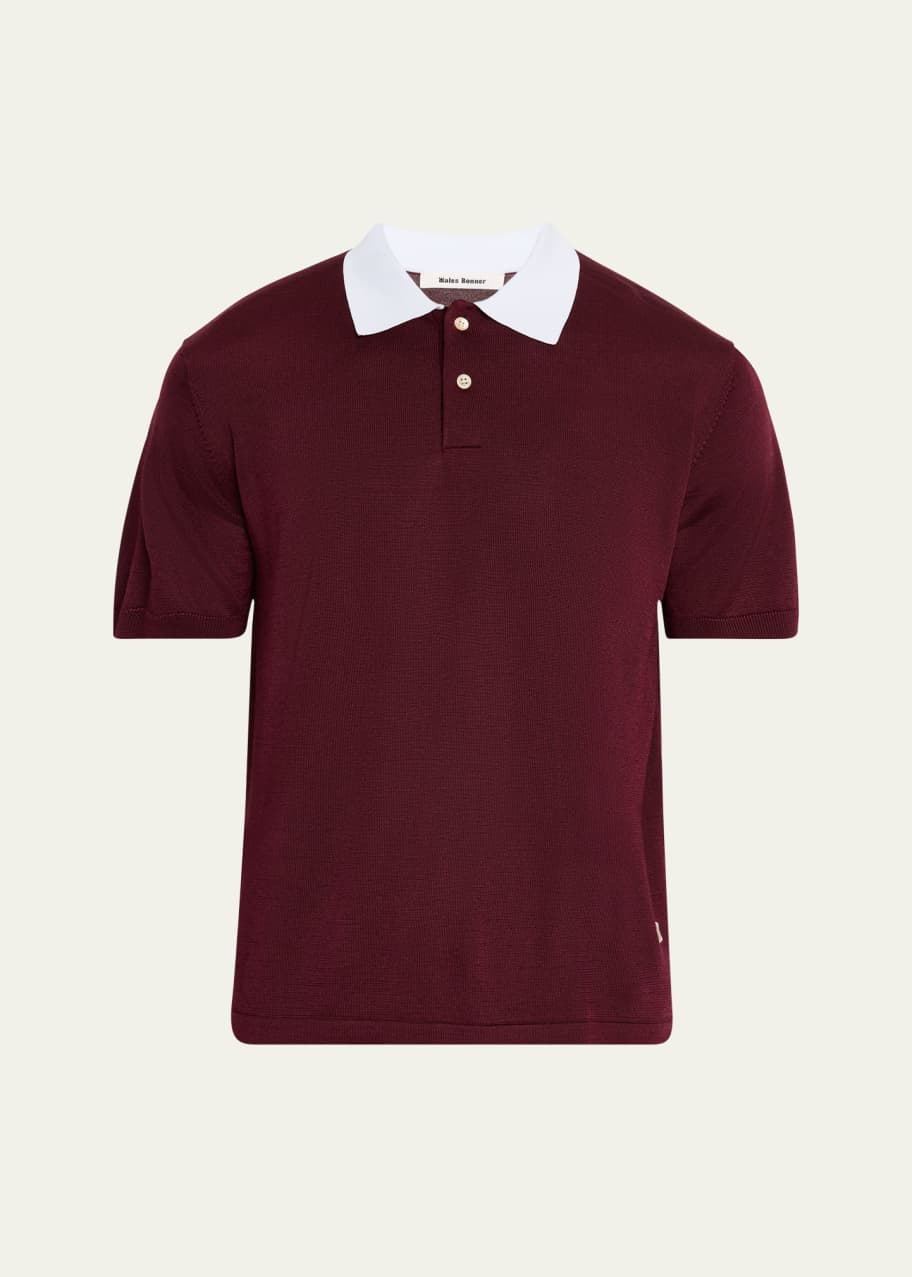 Image 1 of 1: Men's Contrast-Collar Knit Polo Shirt