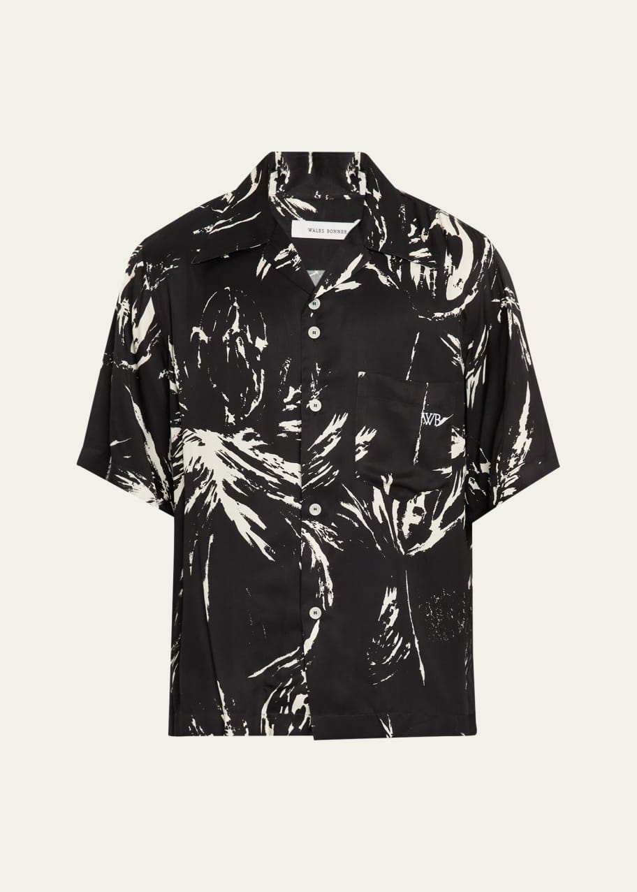 Image 1 of 1: Men's High Life Marble-Print Camp Shirt