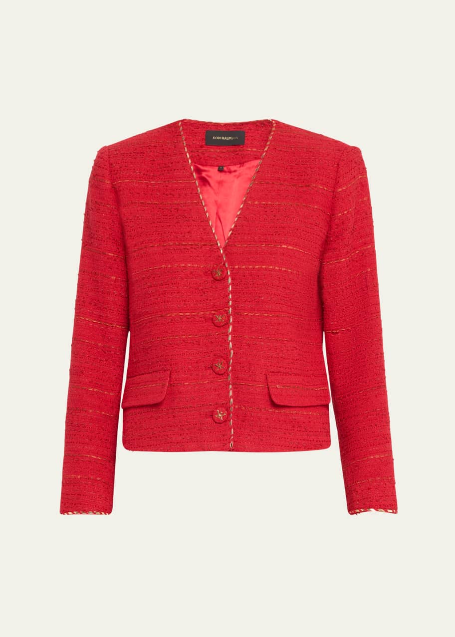 Image 1 of 1: Clara Metallic-Trim Textured Tweed Jacket
