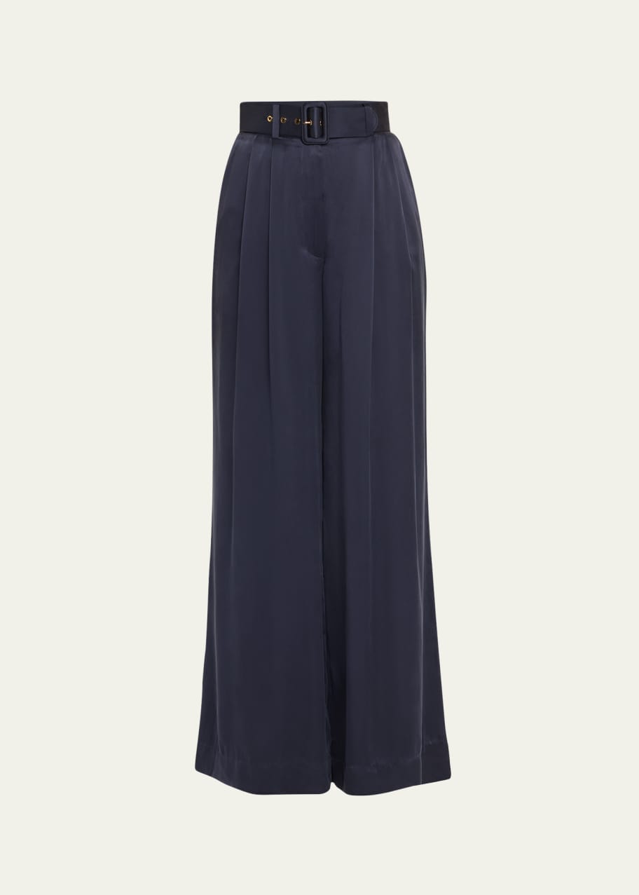 パンツ ZIMMERMANN Woman Pants Navy 4558ASS251 NAVMLTPAI Zimmermann Belted Silk Tuck Pants - Bergdorf Goodman