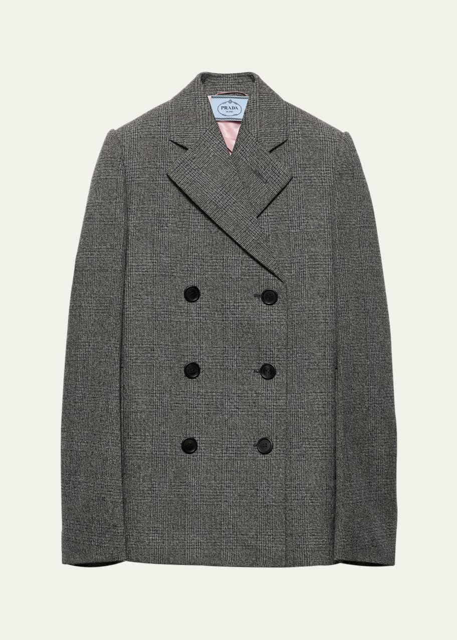 Image 1 of 1: Prince of Wales Checked Double-Breasted Jacket with Contrast Back