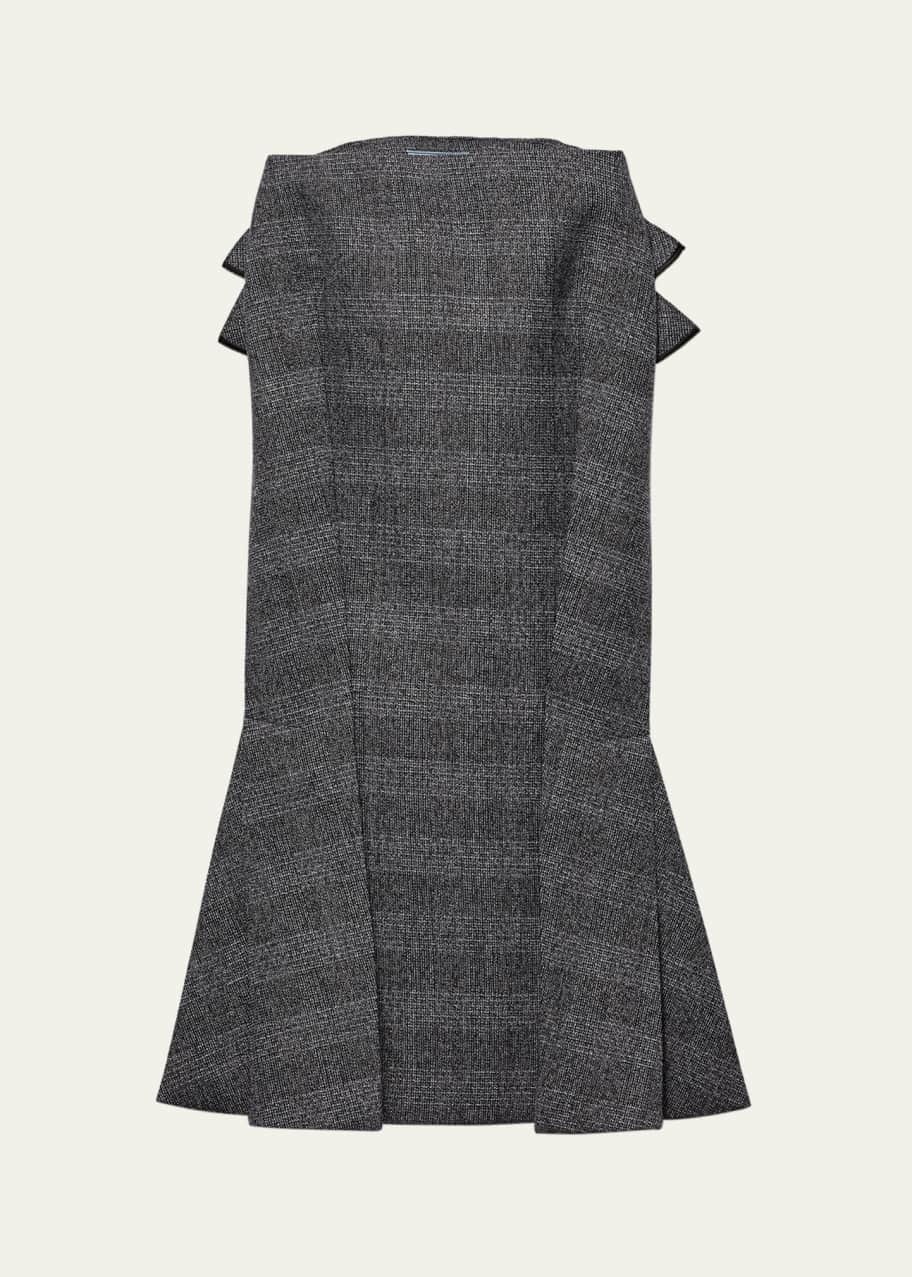 Image 1 of 1: Deconstructed Peplum High-Low Grisaille Wool Midi Skirt
