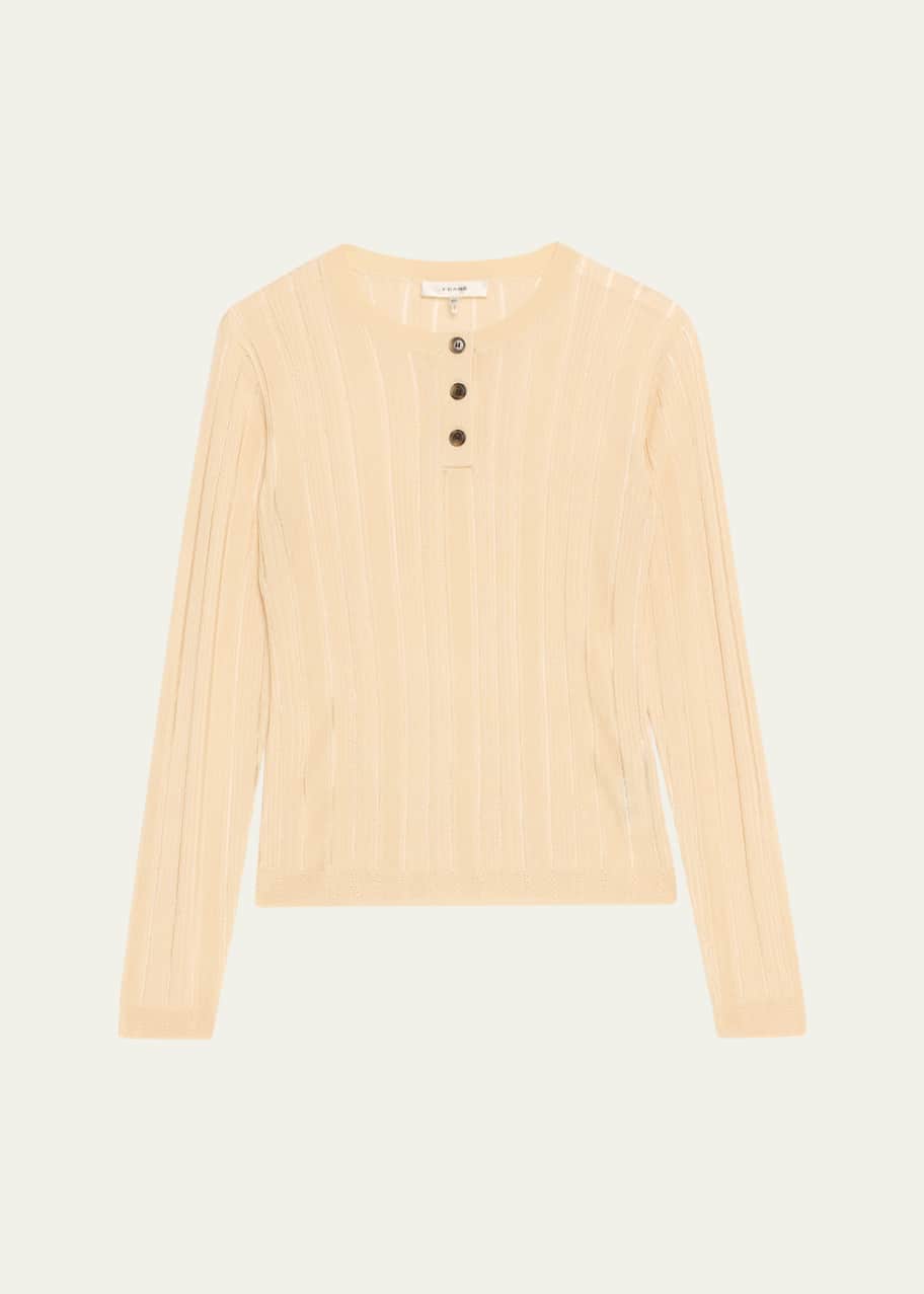FRAME Laddered Long-Sleeve Ribbed Henley Top - Bergdorf Goodman