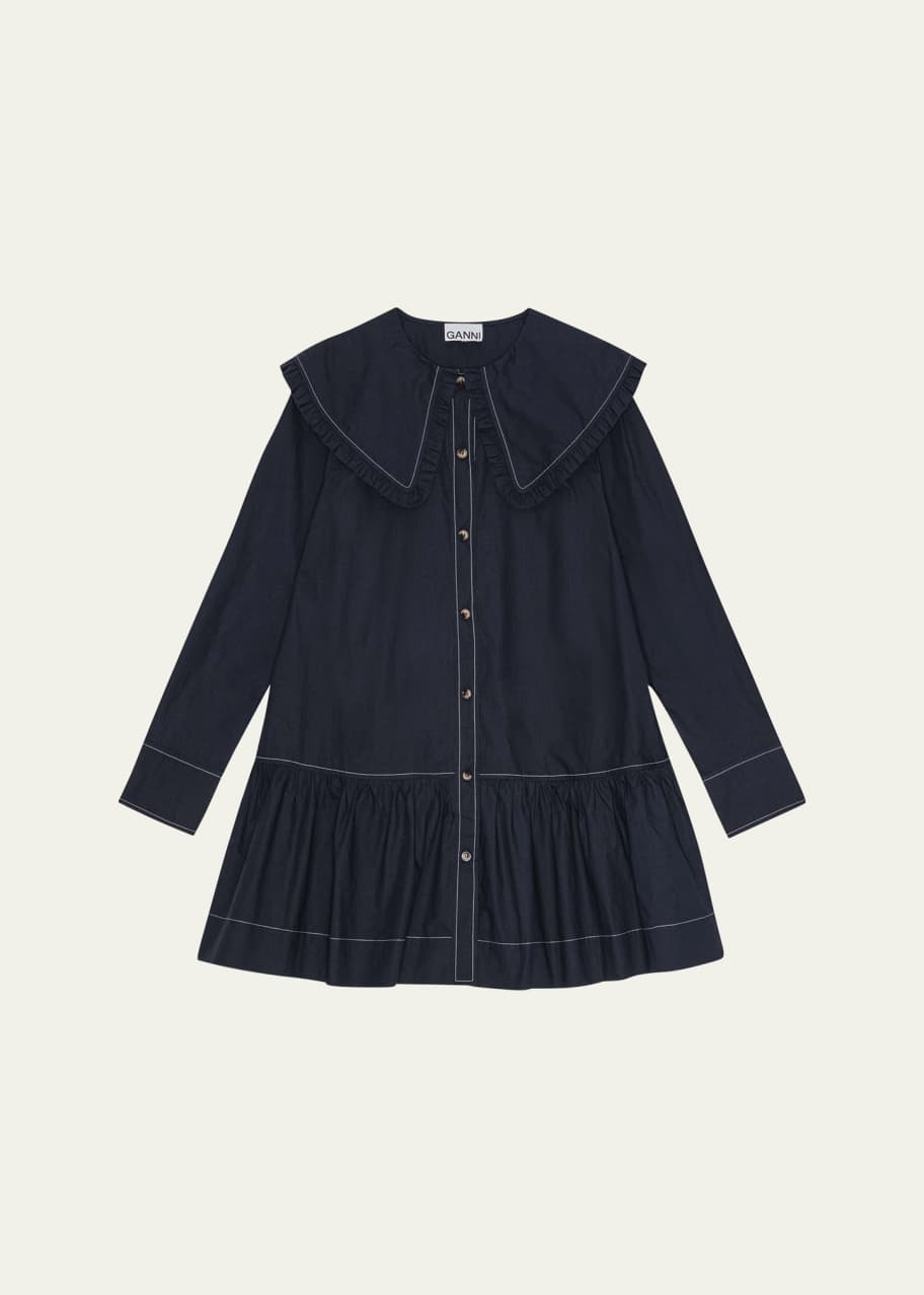 関税送料込【Ganni】BIG COLLARミニシャツドレス GANNI(ガニー)｜Cotton Poplin Big Collar ミニ シャツドレス