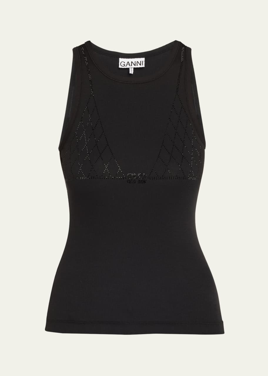 売れ筋商品|||ダナキャランニューヨーク カットソー トップス レディース Petite Rhinestone-Trim Ribbed Tank Top Black Ganni Soft Rib Rhinestone Tank Top - Bergdorf Goodman