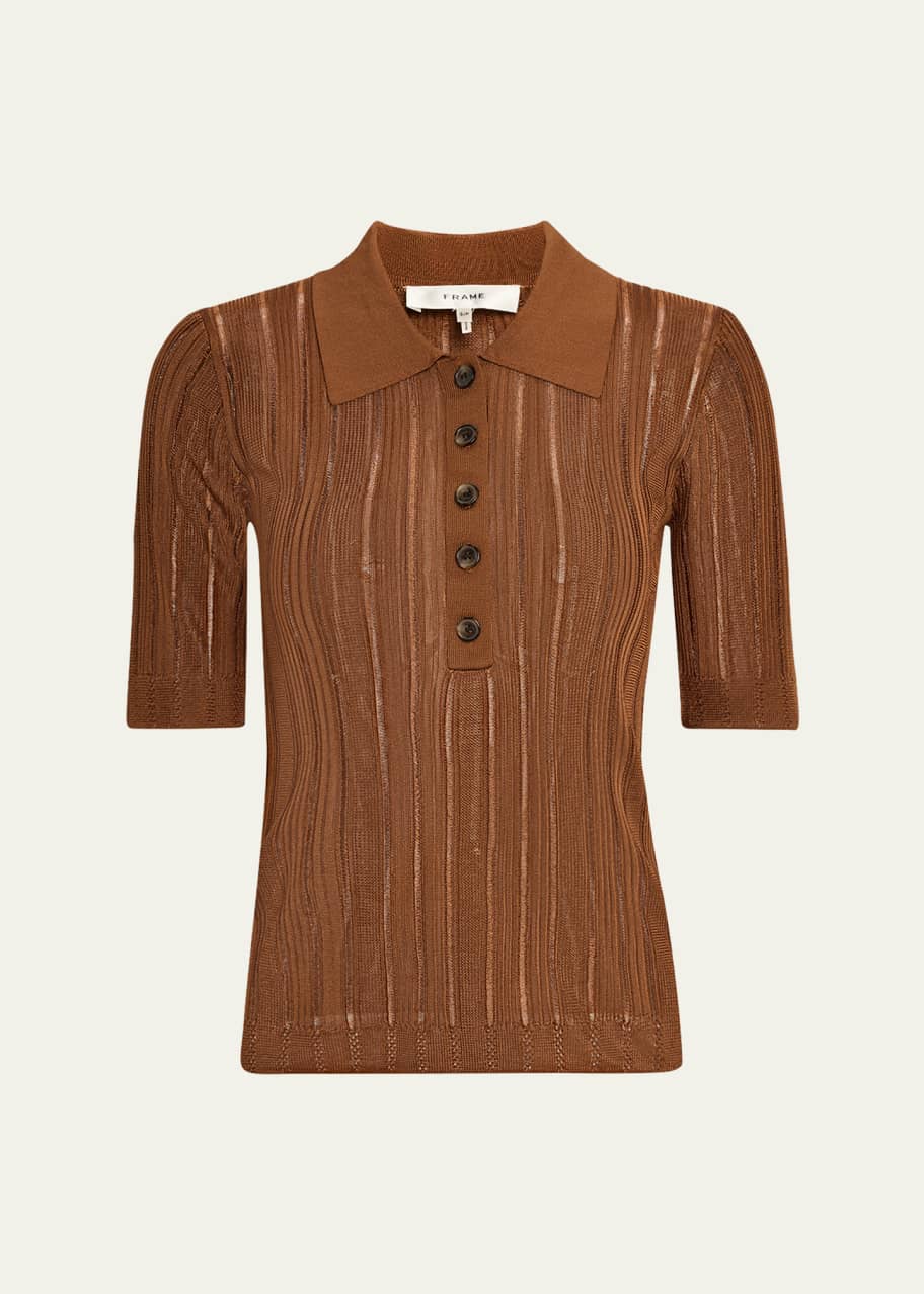 Image 1 of 1: Laddered Rib Short-Sleeve Polo Top