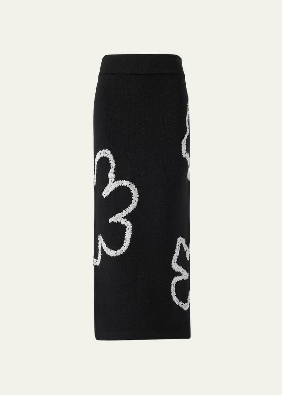 Image 1 of 1: Floral Embroidered Knit Midi Skirt