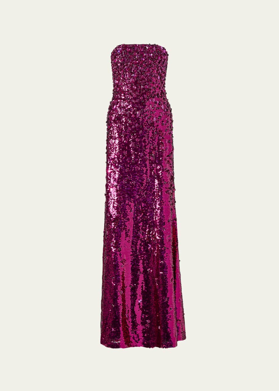 Image 1 of 1: Sequined Strapless Wool Gown