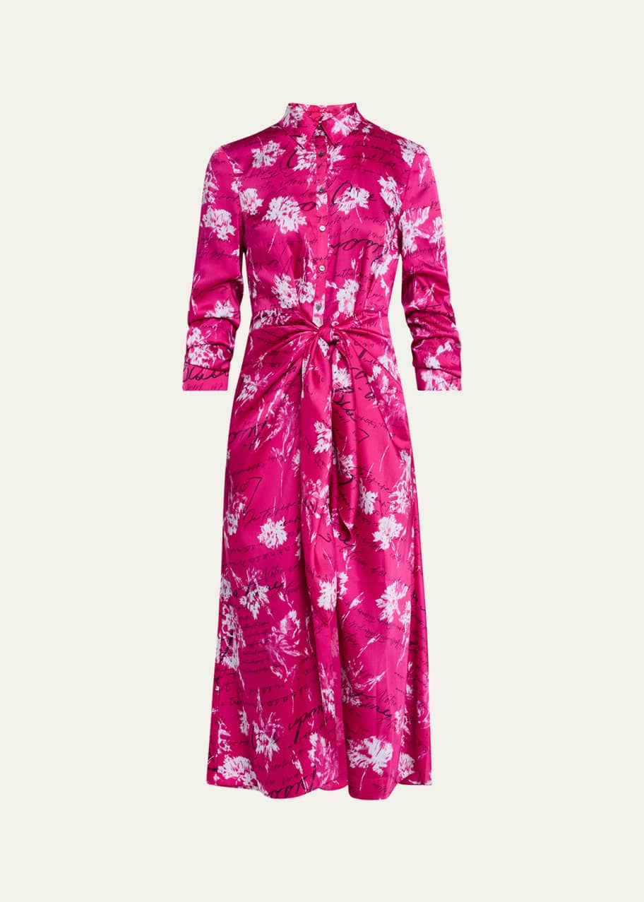 Image 1 of 1: Jacey Warm Carnation Tie-Waist Midi Shirtdress