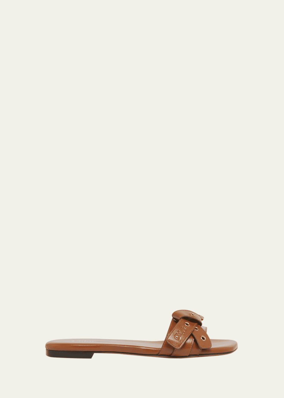 Image 1 of 1: Mae Leather Buckle Flat Slide Sandals