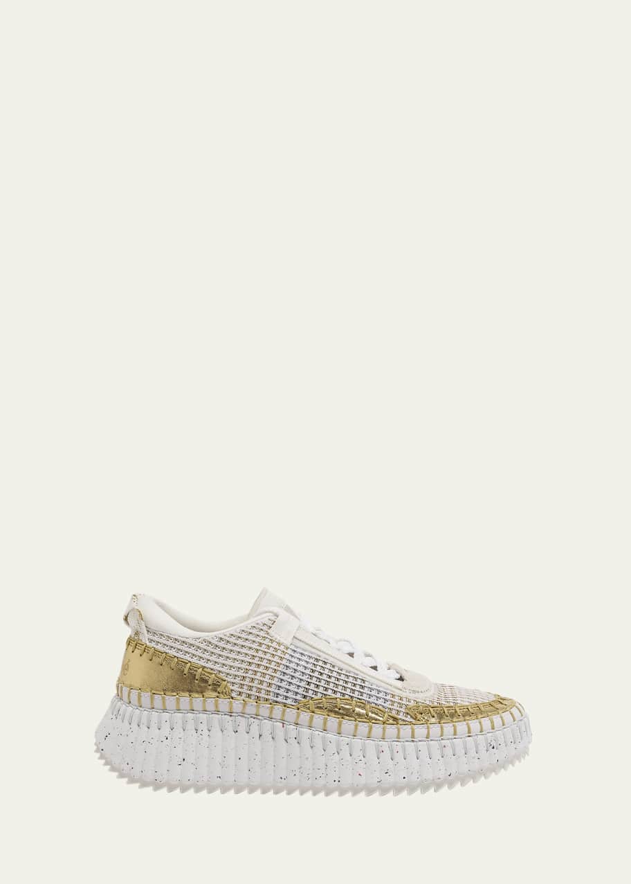 Image 1 of 1: Nama Mesh and Leather Platform Low-Top Sneakers