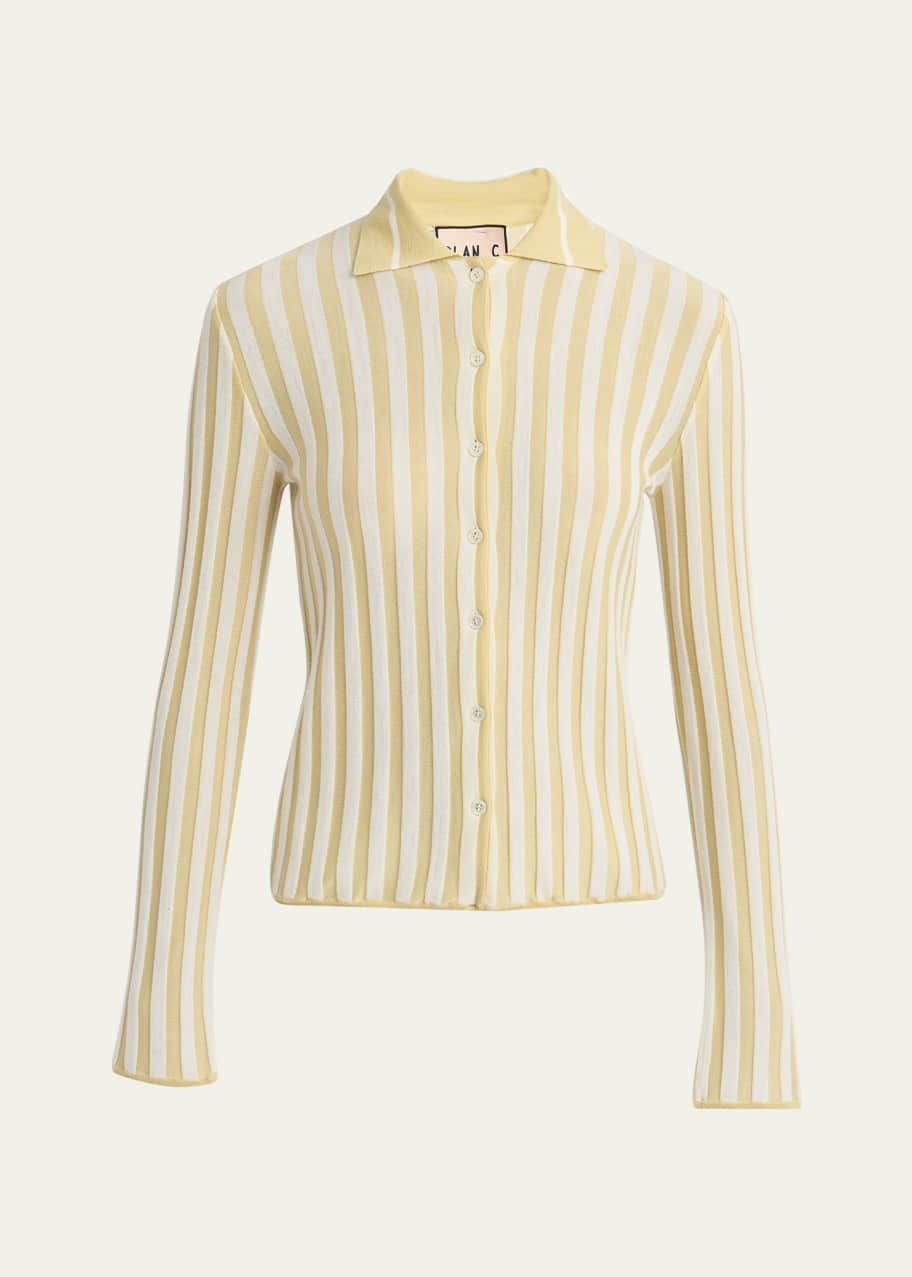 Image 1 of 1: Stripe Collared Wool Cardigan