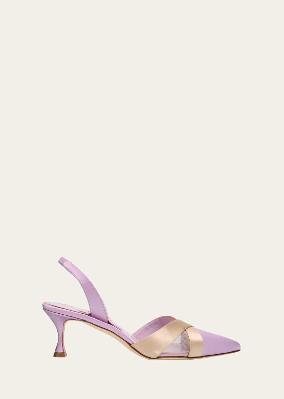 Image 1 of 1: Bicolor Silk Halter Slingback Pumps