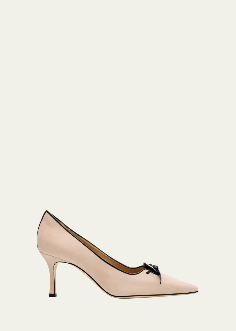 Image 1 of 1: Zaman Suede Bicolor Lace-Up Pumps
