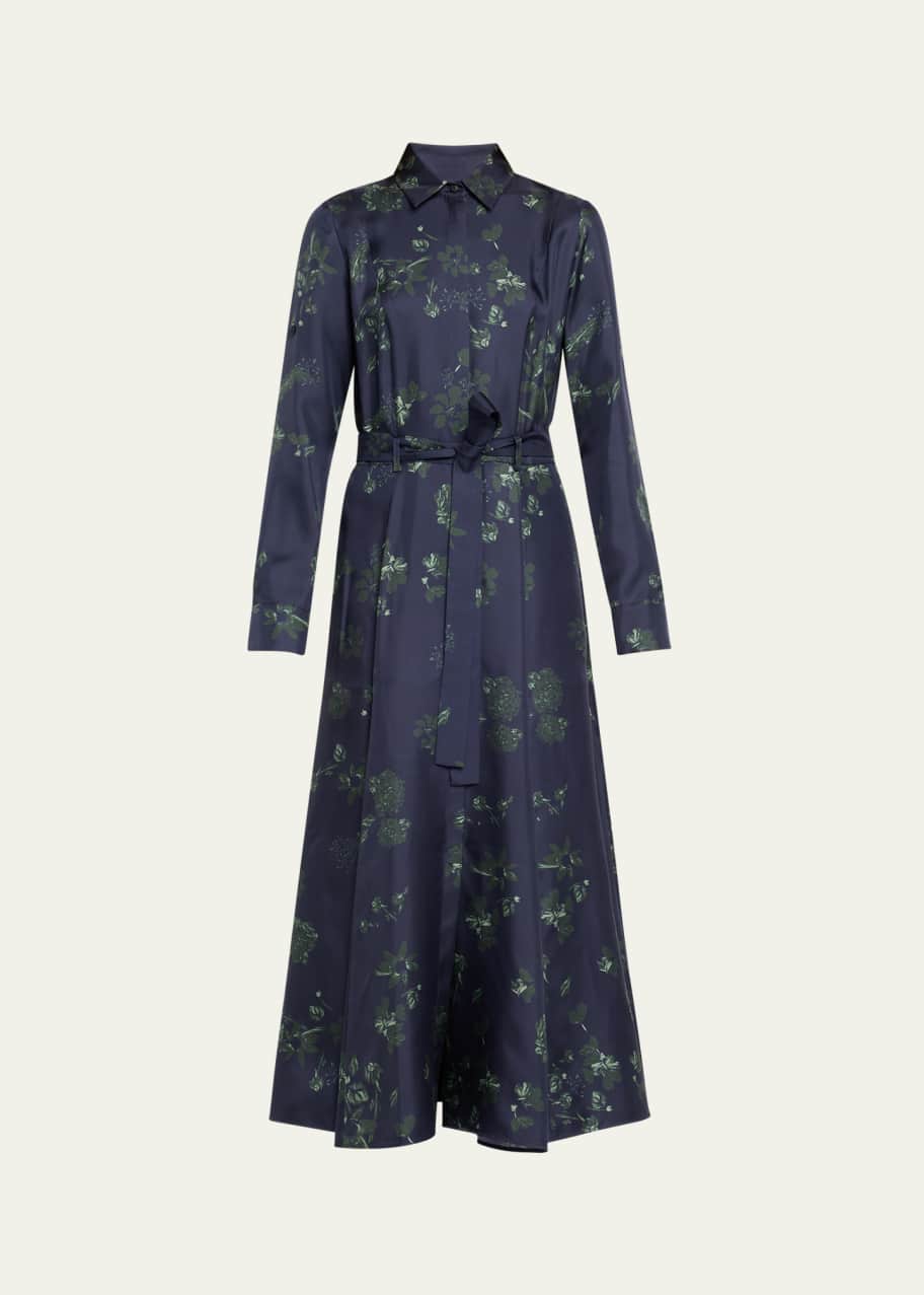 Image 1 of 1: Galway Floral Belted Satin Shirtdress
