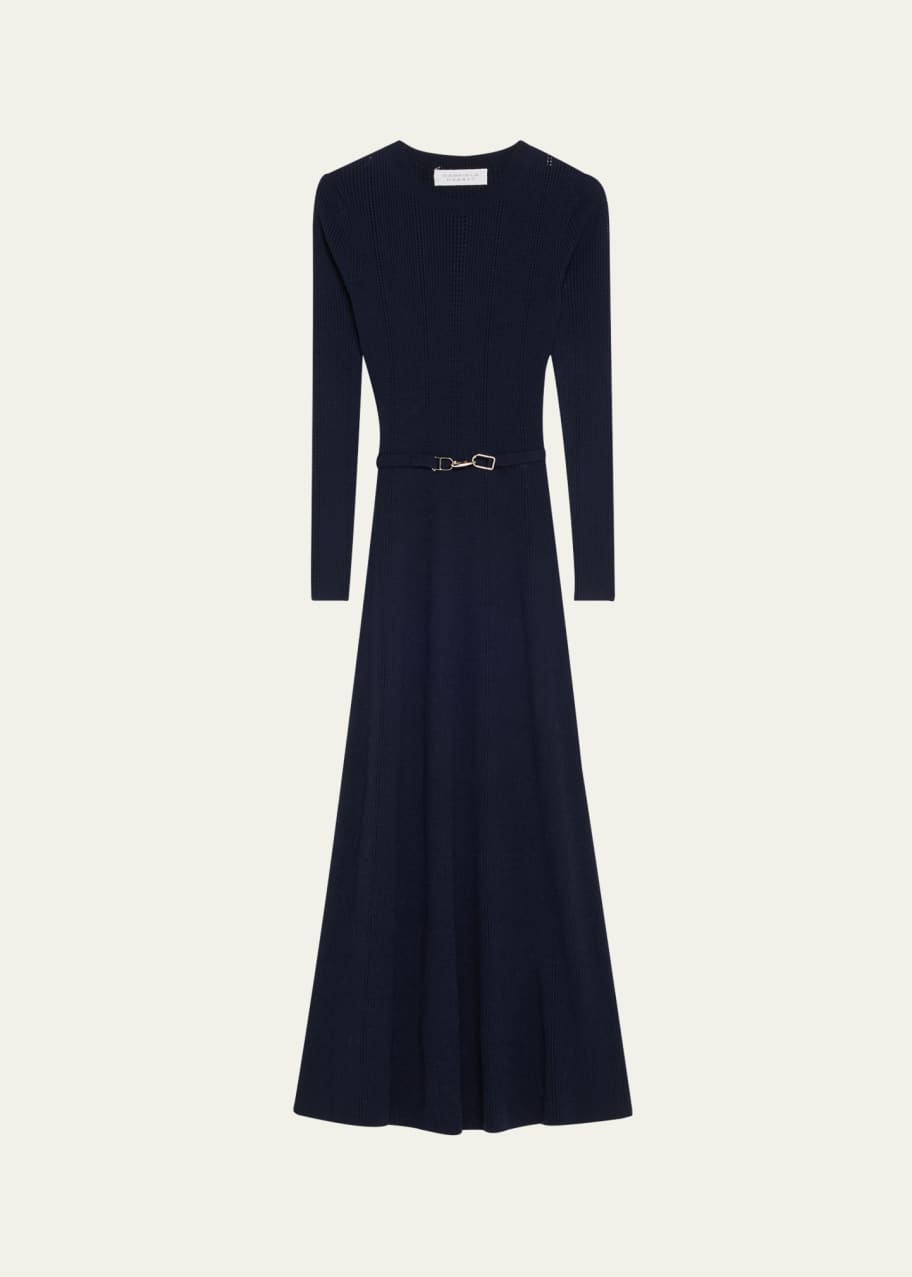 Image 1 of 1: Imagene Long-Sleeve Belted Wool Dress