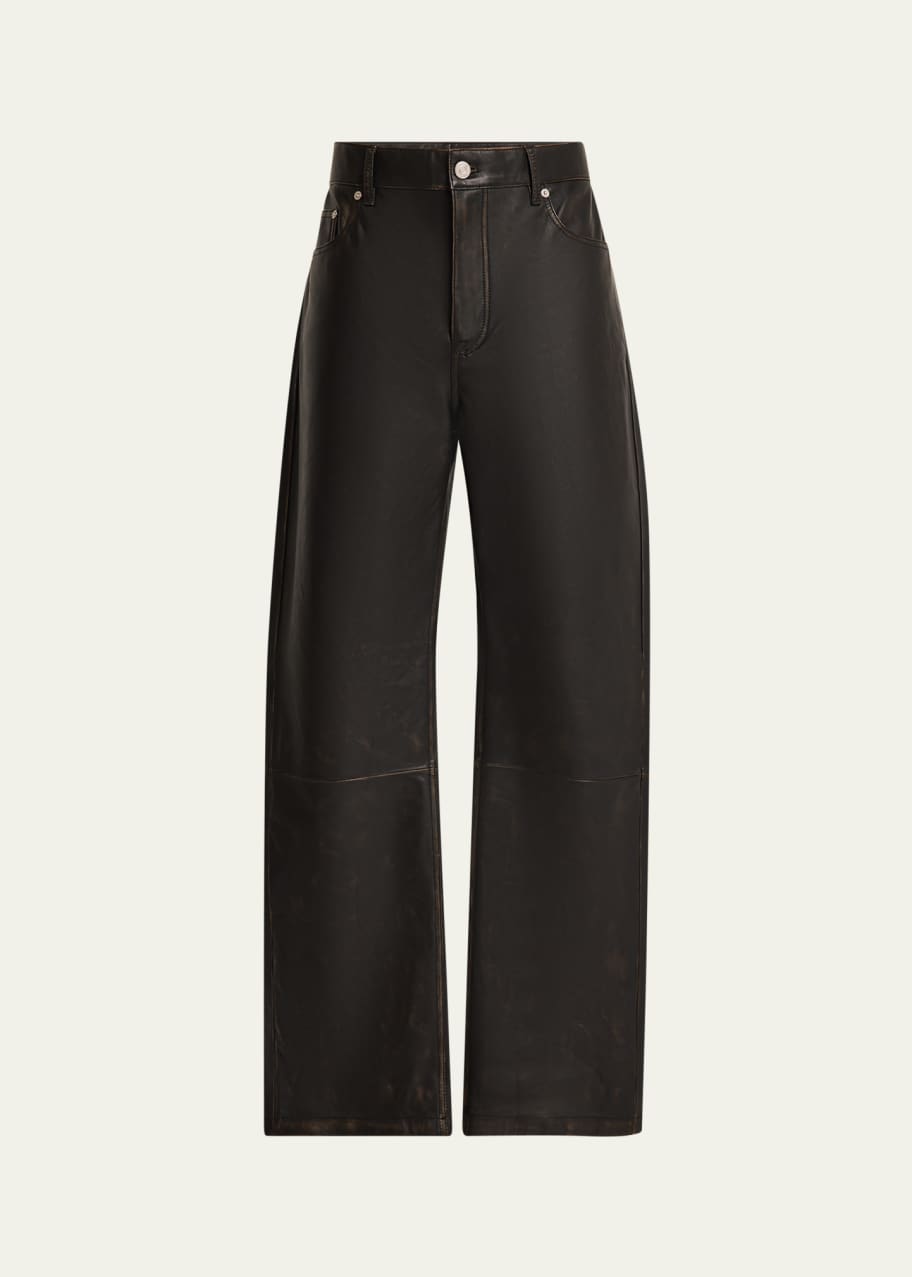 Image 1 of 1: Men's Washed Leather Five-Pocket Pants