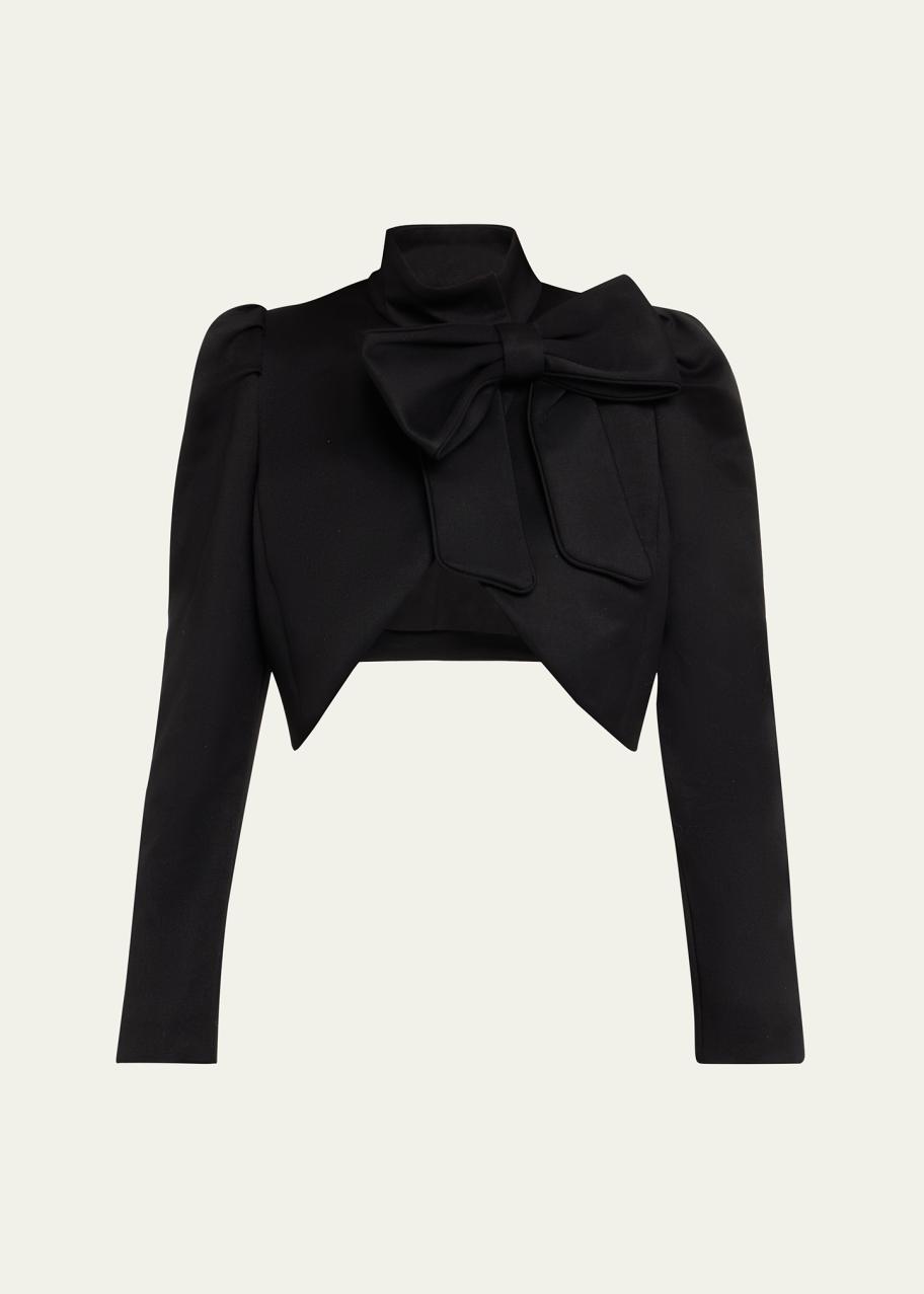 Alice + Olivia Addison Bow Crop Jacket Black Blazer ADDISON BOW JACKET in BLACK/OFF WHITE | ALICE + OLIVIA main image 4
