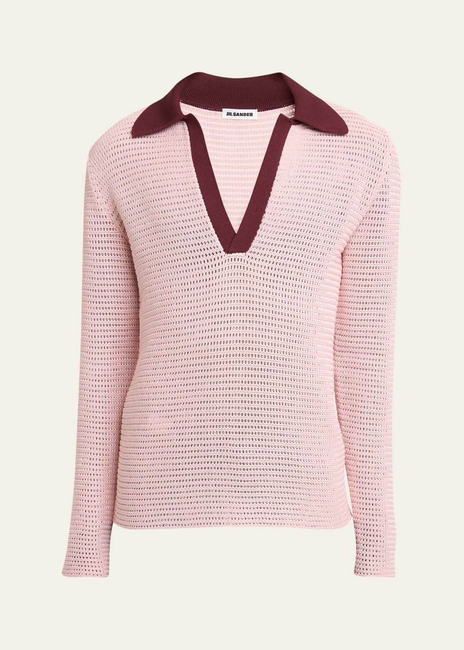 Image 1 of 1: Men's Contrast-Collar Knit Polo Shirt