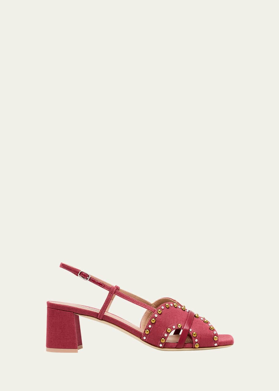 Image 1 of 1: x Tabitha Simmons Katarina Studded Linen Slingback Sandals