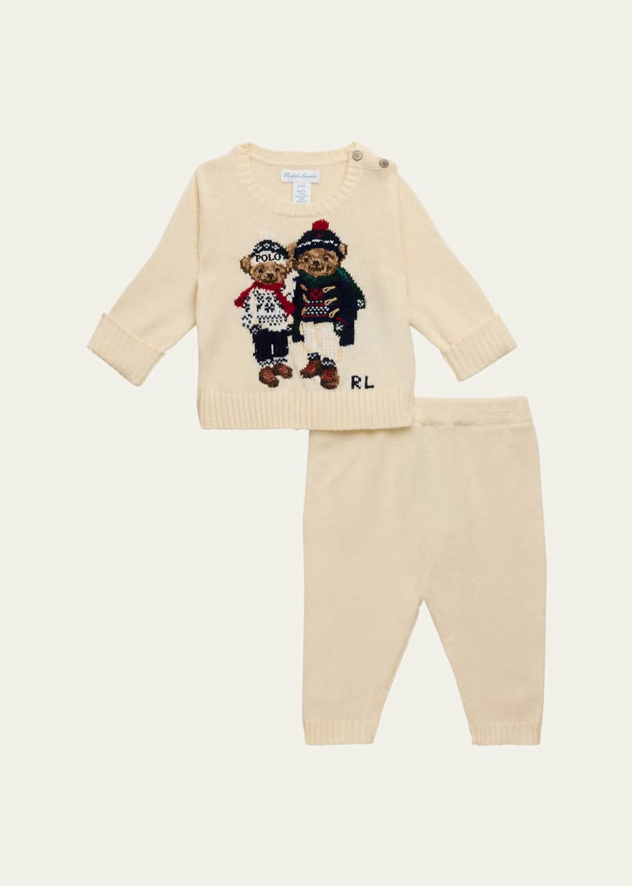 Image 1 of 1: Boy's Polo Bear Sweater & Pants Set, Size 3M-12M