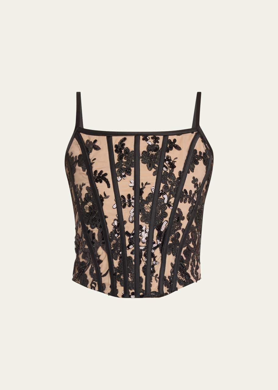 Image 1 of 1: Cressida Floral Sequined Corset Top