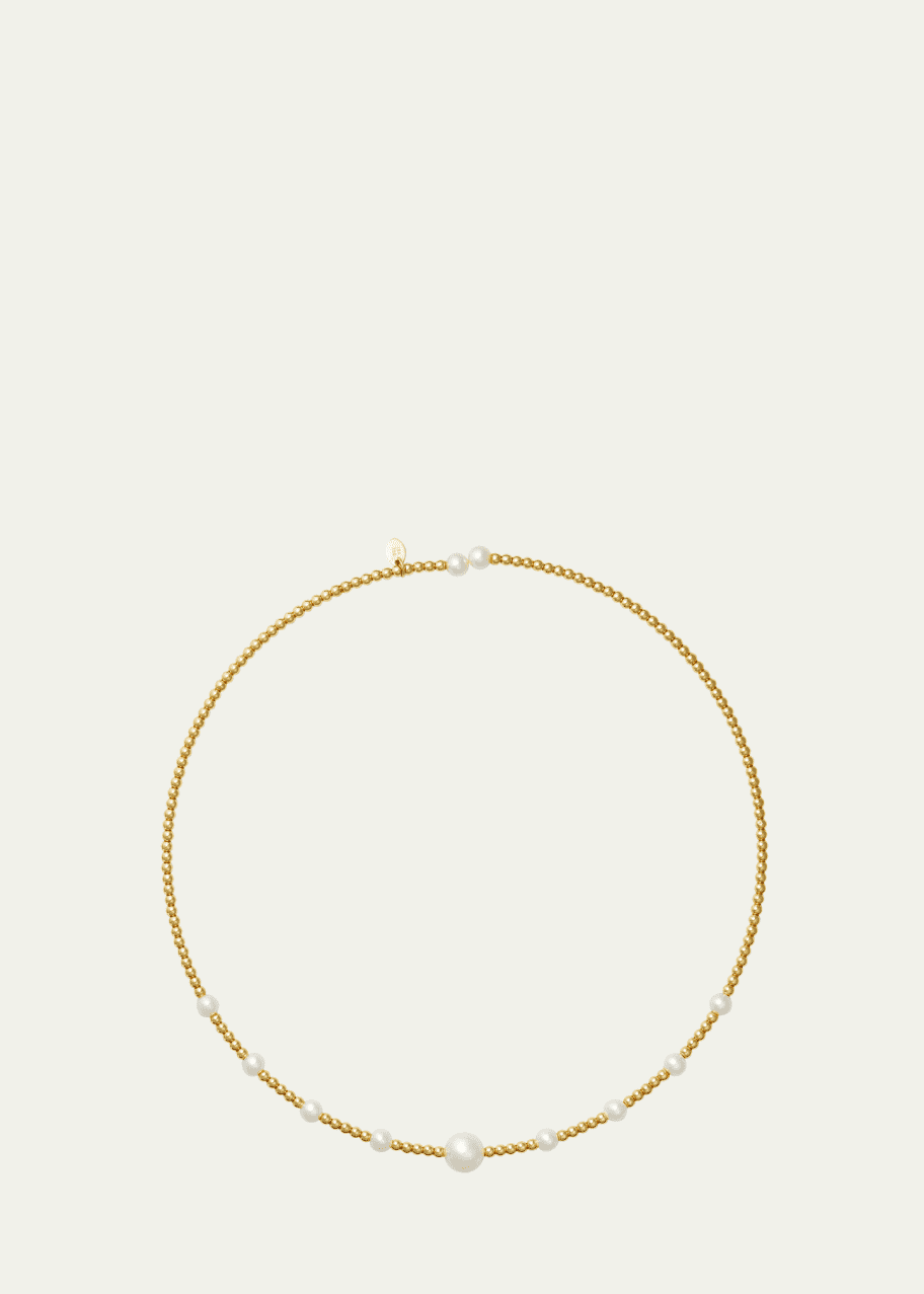 Image 1 of 1: 18K Yellow Gold Tulip Multi Pearl Necklace