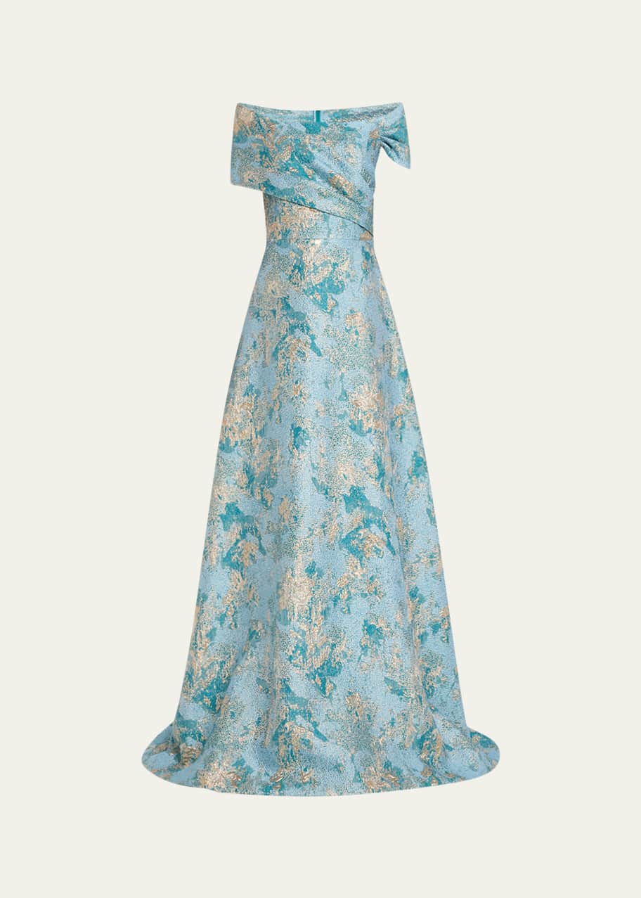 Rickie Freeman for Teri Jon Off-Shoulder Metallic Jacquard Gown - Bergdorf  Goodman