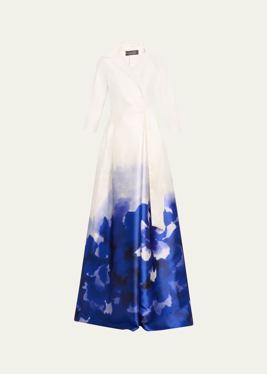 Image 1 of 1: Border-Print Mikado Shirt Gown