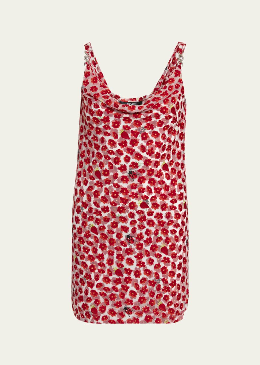 Versace Strawberry Garden Devore Jersey Mini Dress