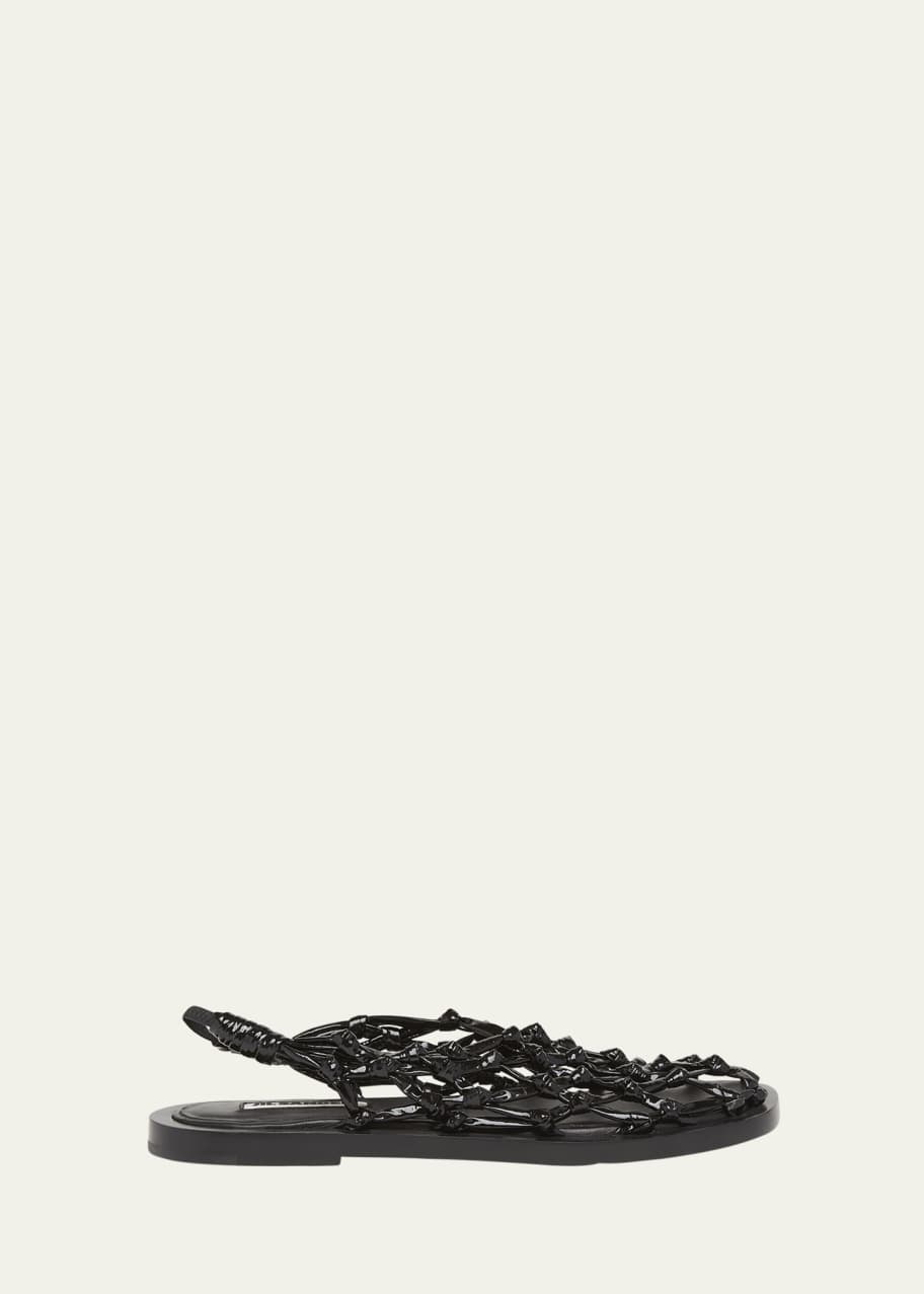 Image 1 of 1: Leather Crochet Net Ballerina Flat Sandals