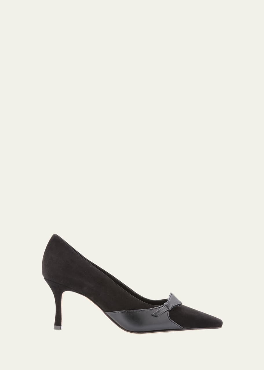 【良品】MANOLO BLAHNIK パンプス （38）ポイテッドトゥ　本革　黒 Manolo Blahnik Black/White Striped Pointed Toe Pumps Size 9