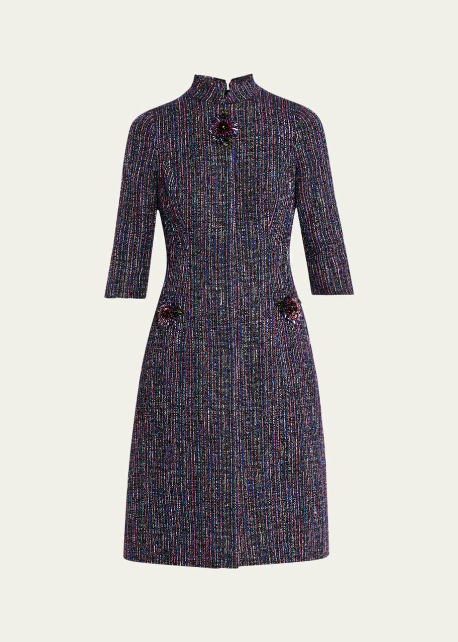 Image 1 of 1: Elbow-Sleeve Metallic Tweed Dress